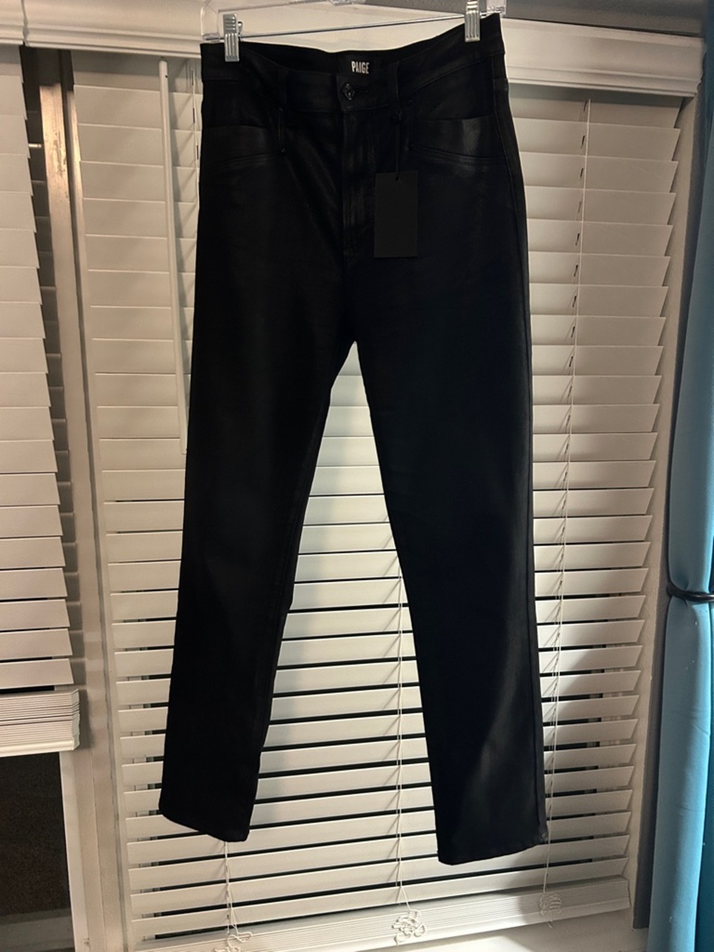 PAIGE Black Faux Leather Straight Leg Pants